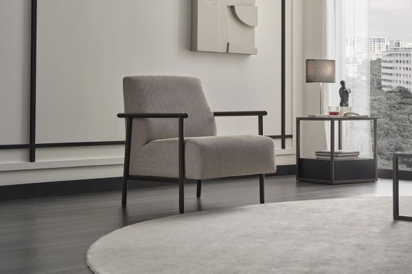Berta Beige Chenille Armchair with Goose Down | Luxury Accent Chair Dubai | Enza Home UAE