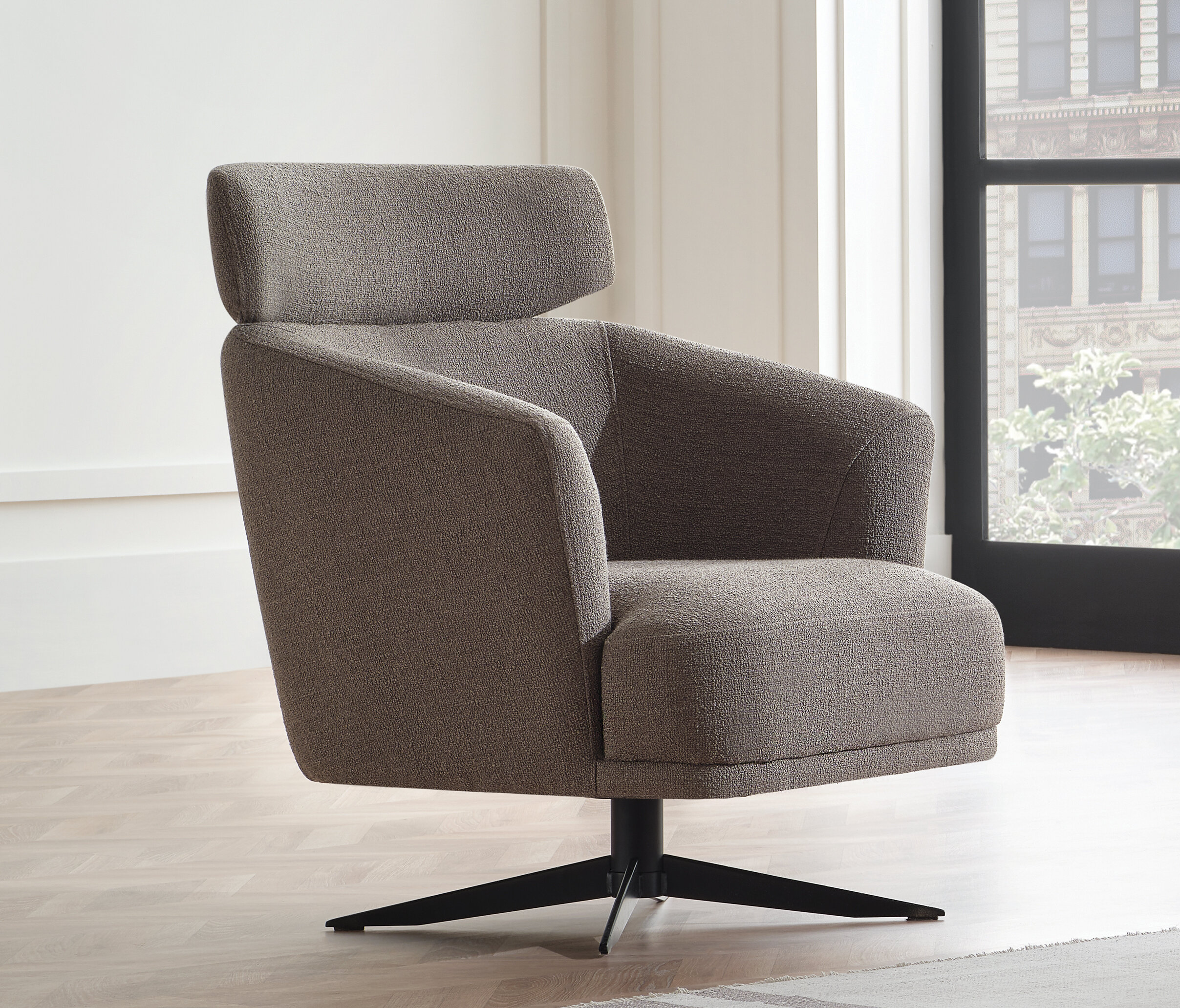 Swan - Swiwel Armchair w/ Headrest - 2209 - K4 - 15604 Taupe - AR:217 - Image 3