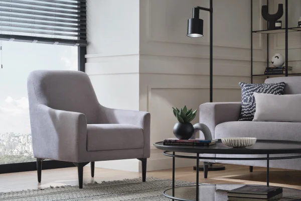 Briza Grey Woven Fabric Armchair | Modern Accent Chair Dubai | Enza Home UAE