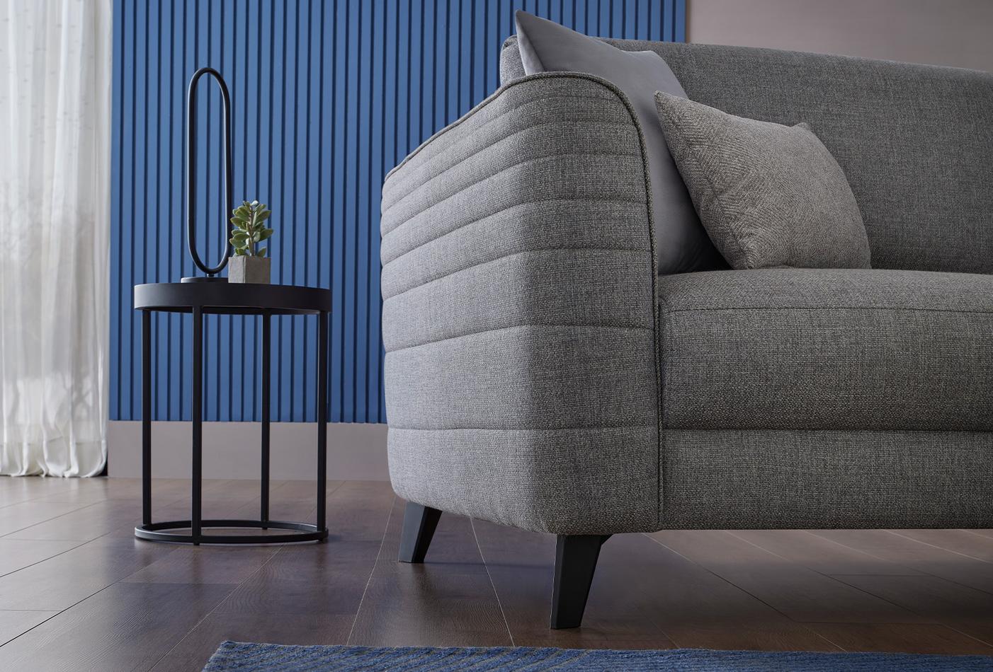 Grace Blue Linen 3-Seater Sofa Bed with Storage | Modern Sofa Bed Dubai | Enza Home UAE - Image 3