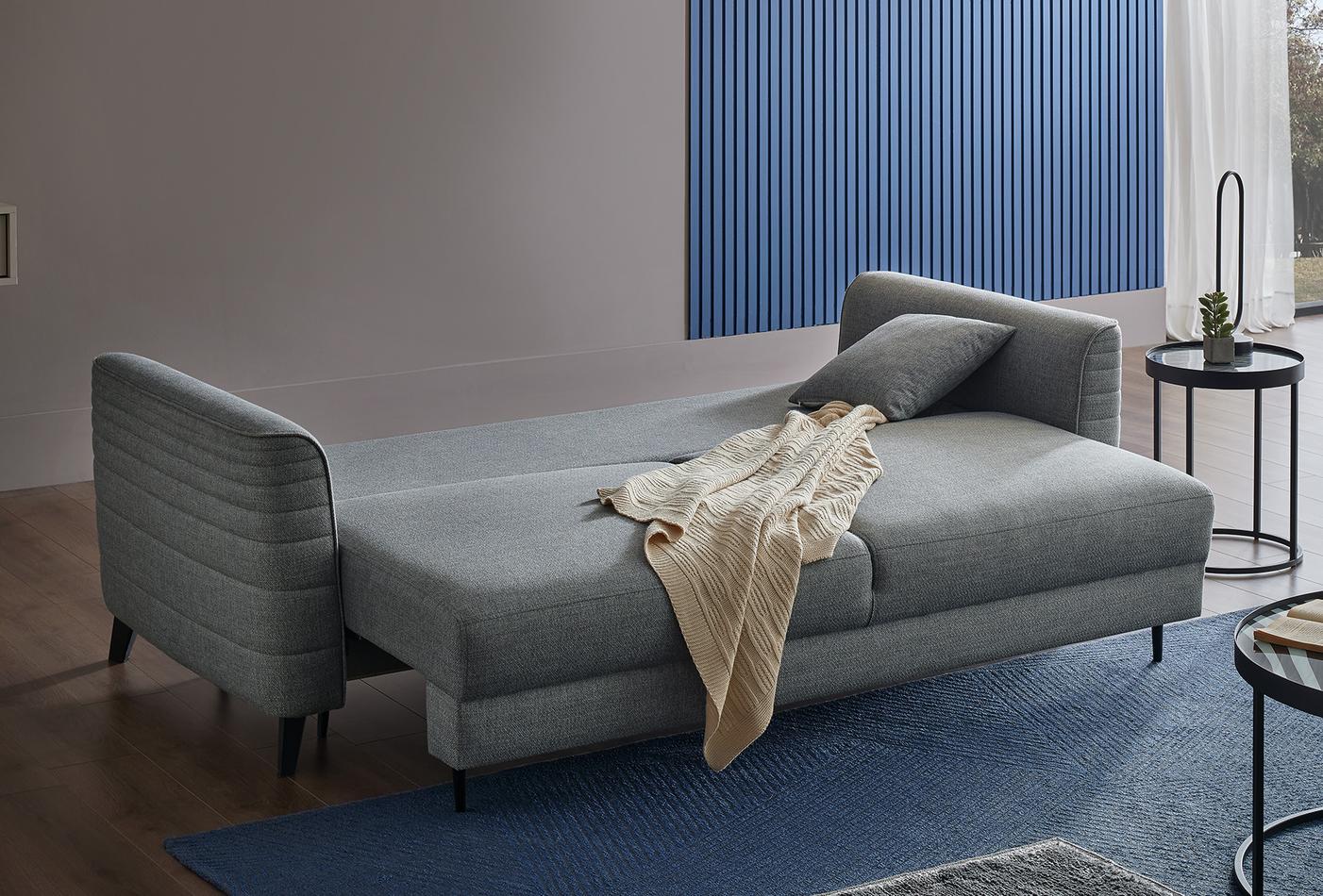 Grace Blue Linen 3-Seater Sofa Bed with Storage | Modern Sofa Bed Dubai | Enza Home UAE - Image 4