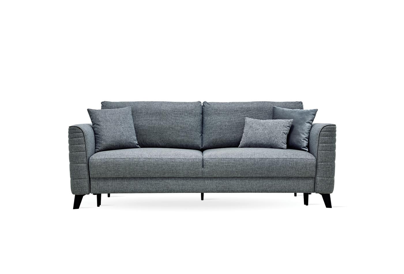 Grace Blue Linen 3-Seater Sofa Bed with Storage | Modern Sofa Bed Dubai | Enza Home UAE