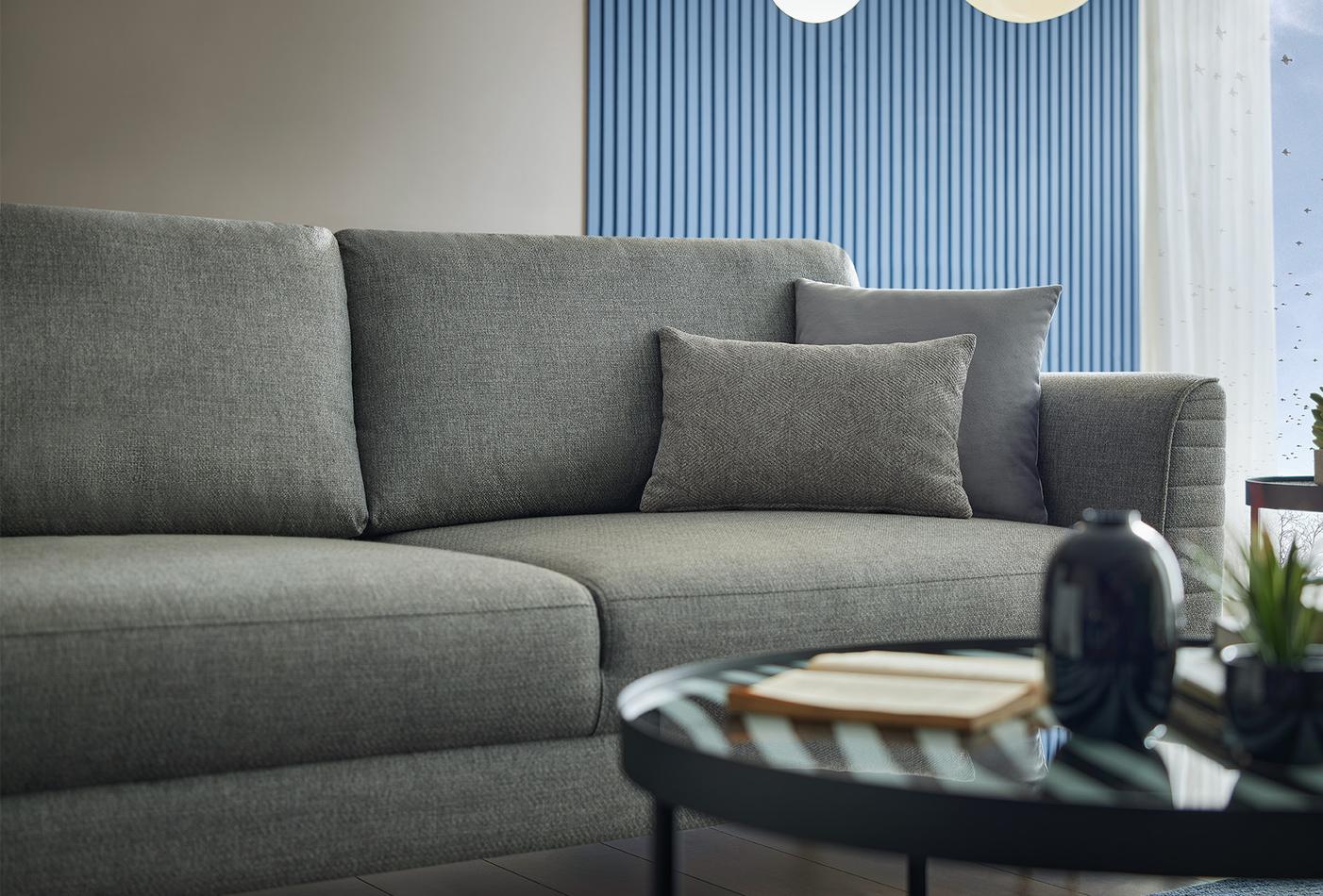 Grace Blue Linen 3-Seater Sofa Bed with Storage | Modern Sofa Bed Dubai | Enza Home UAE - Image 5