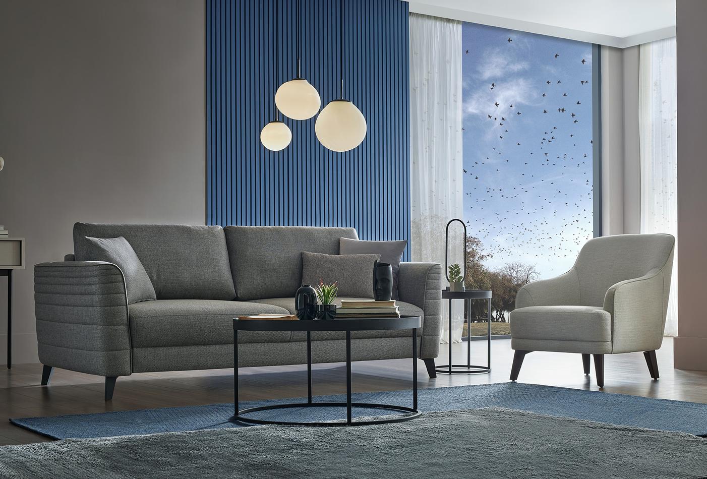 Grace Blue Linen 3-Seater Sofa Bed with Storage | Modern Sofa Bed Dubai | Enza Home UAE - Image 6