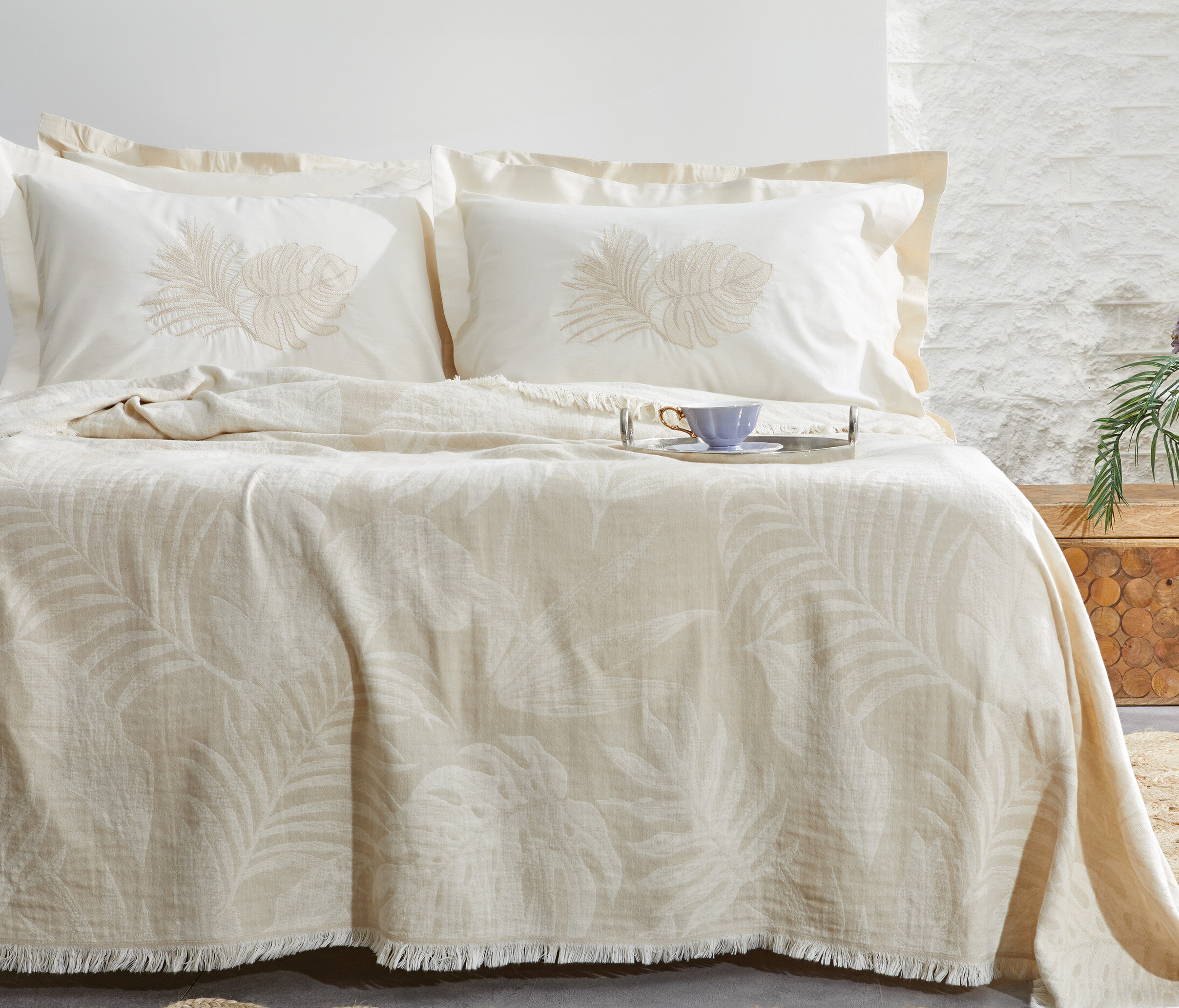 Queen Size Belinda Muslin Pique Bedspread Set - Mink - Image 2
