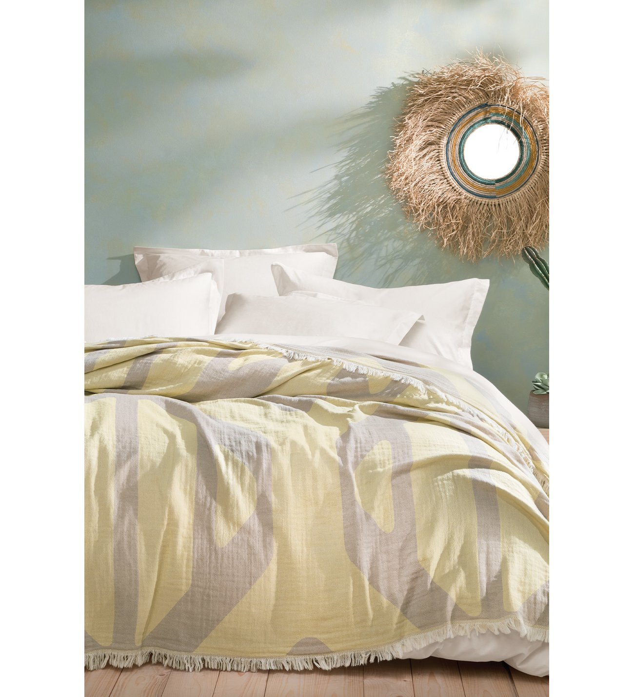 Queen Size Tierra Muslin Pique Bedspread - Yellow - Image 2