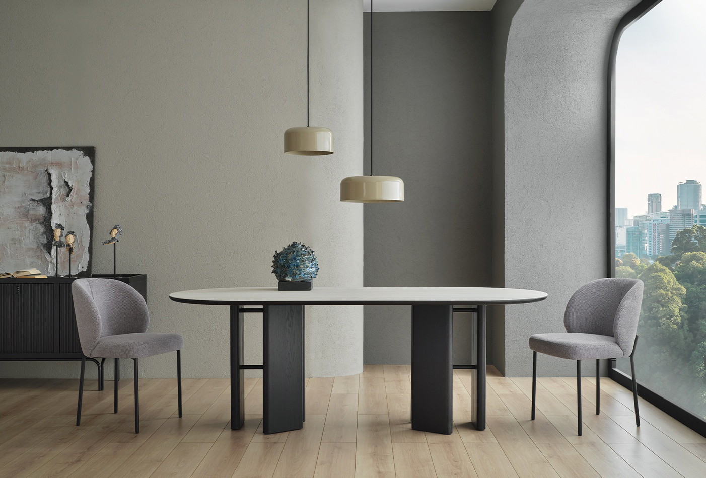 AUSTIN ELLIPSE DINING TABLE DARK OAK - CERAMIC SURFACE - Image 2