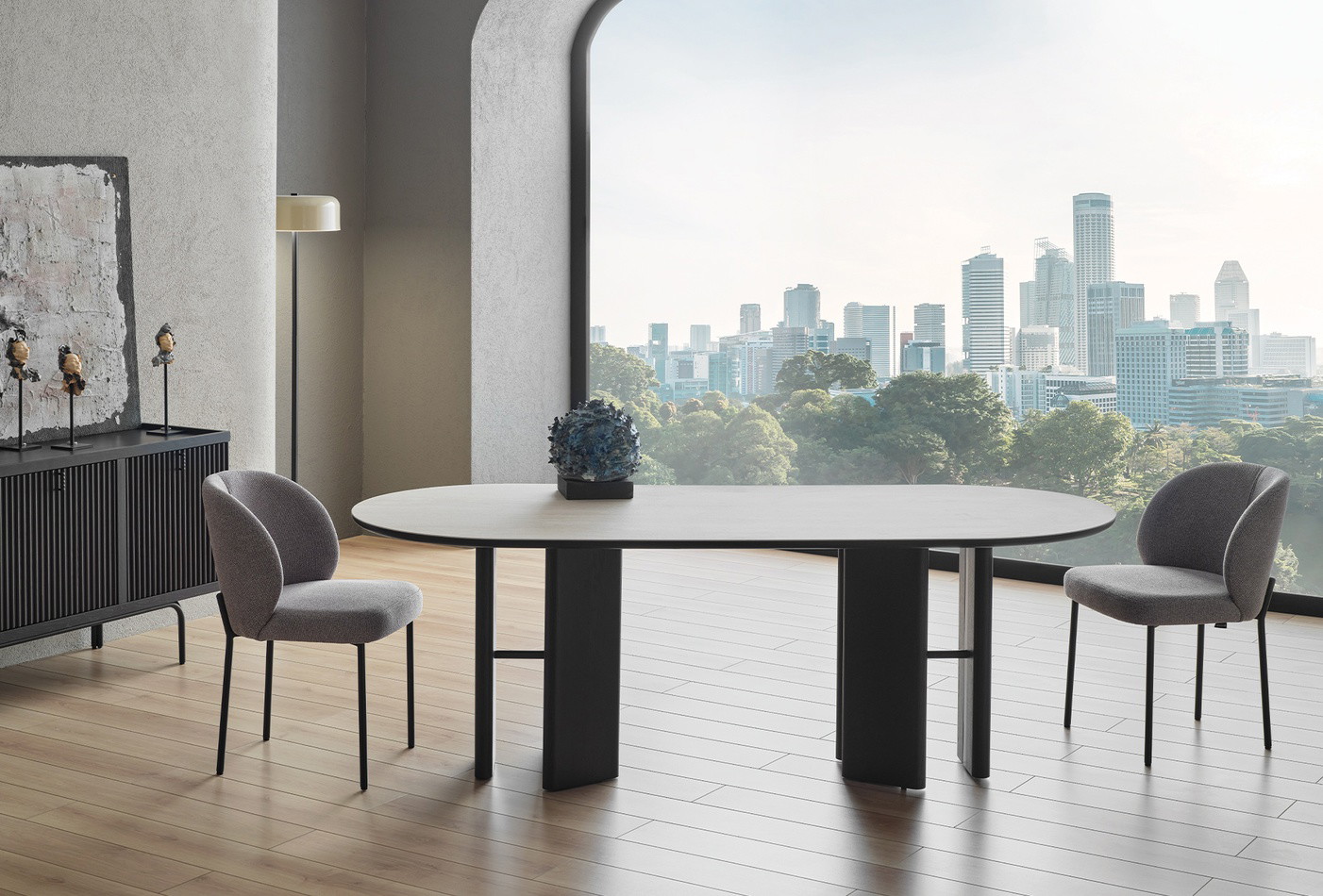 AUSTIN ELLIPSE DINING TABLE DARK OAK - CERAMIC SURFACE