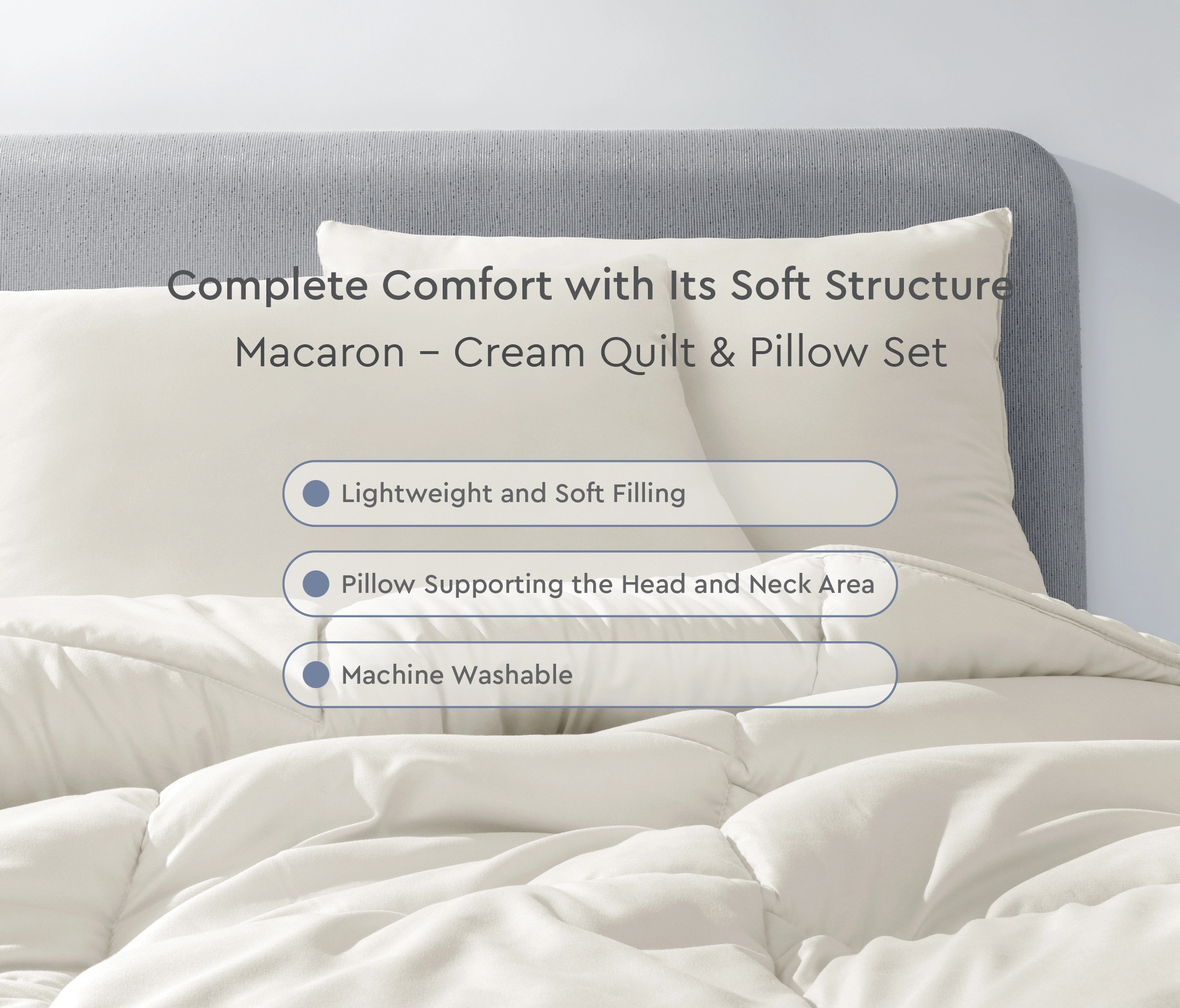 QUEEN SIZE MACARON QUILT&PILLOW SET - CREAM - Image 3