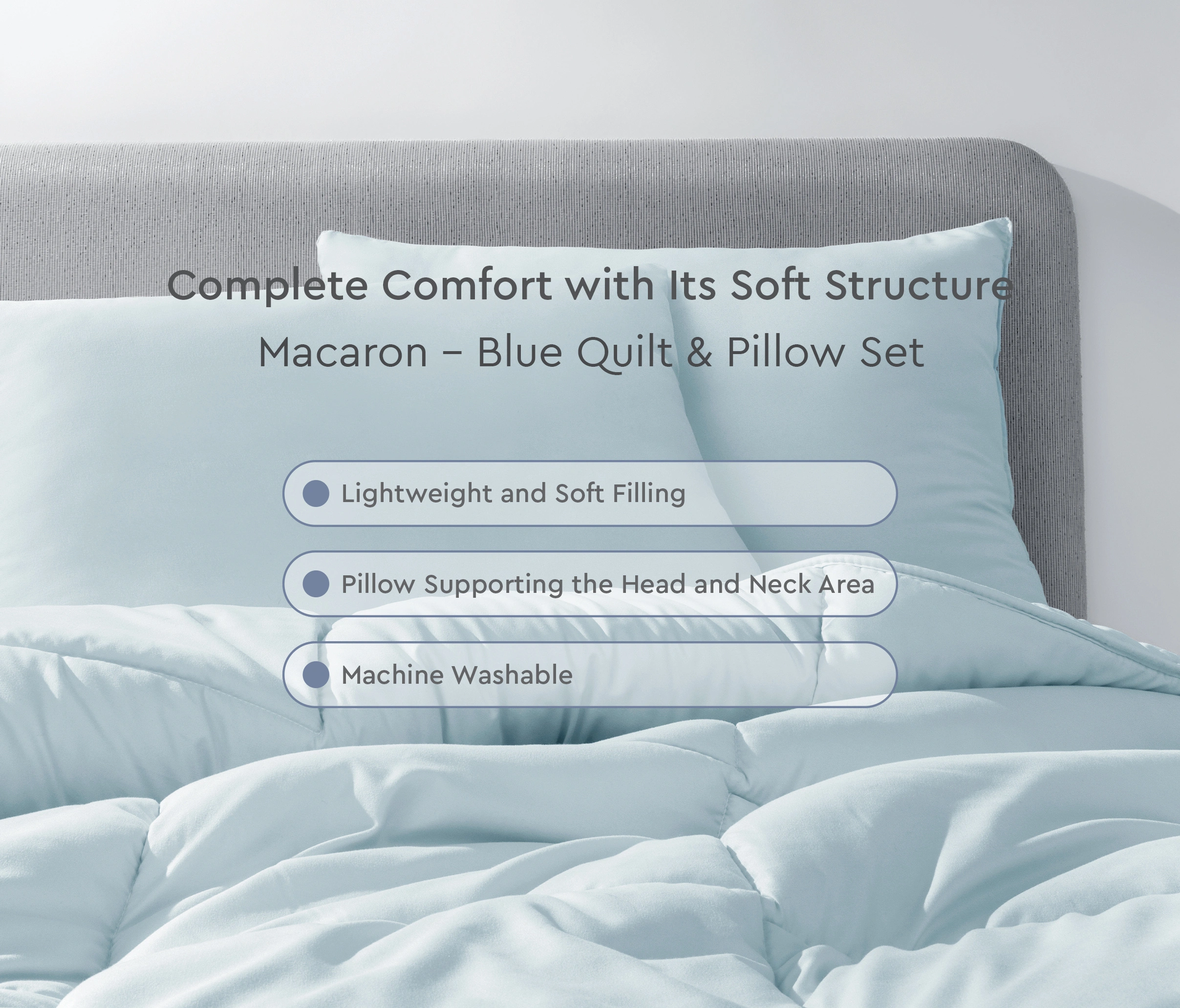 QUEEN SIZE MACARON QUILT&PILLOW SET - BLUE - Image 3